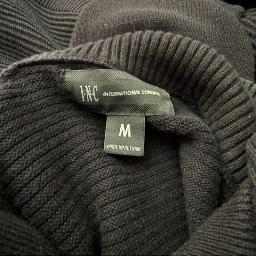 INC International Concepts Black Quarter Zip Snap ribbed knit Sweater Medium - Picture 7 of 8